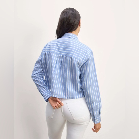 Everlane The Way Short Shirt Silky Cotton Striped Blue White XS - Picture 3 of 11